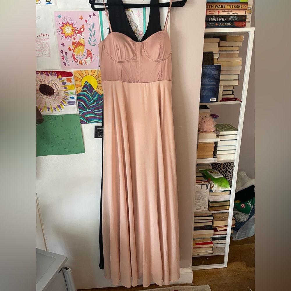 Lulu’s pink satin gown dress